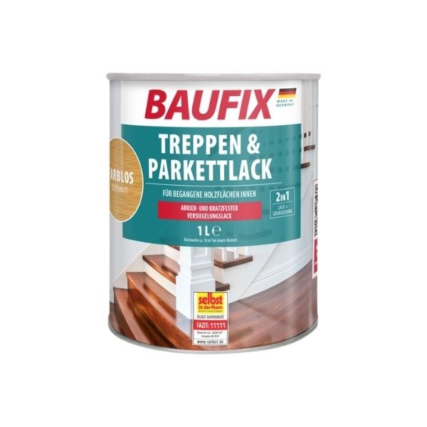 Baufix Treppen & Parkettlack 2 in 1 Su Bazlı Parke Cilası SG İpek Mat (Dolgu+Son Kat) 2,5 Lt