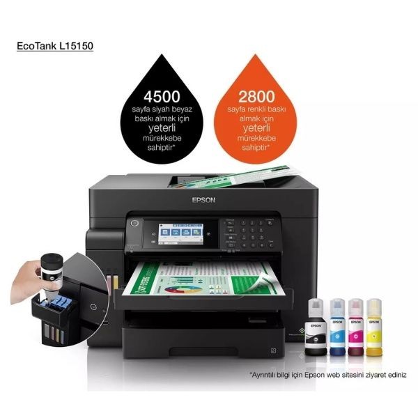 Epson L15150 A3 EcoTank Çok Fonksiyonlu Wi-Fi Yazıcı + Tarayıcı + Faks