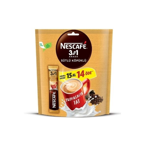 Nescafe 3'ü 1 Arada Sütlü Köpüklü 15'li