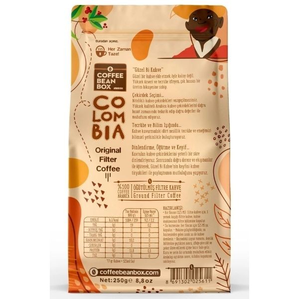 Coffee Bean Box Colombia Original Filtre Kahve 250 Gr