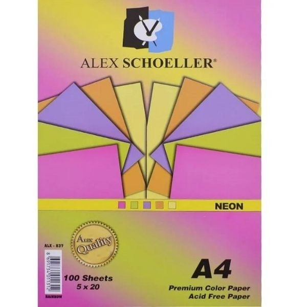 Alex Scholler Karışık Fon Kartonu Neon Renkler A4 100'lü Paket