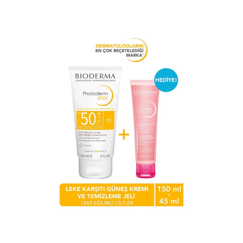 Bioderma Photoderm Spot Spf50+ Güneş Koruyucu 150 ml - Sensibio Foaming Gel Cilt Temizleyici 45 ml Hediye
