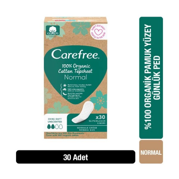 Carefree Organic Cotton Topsheet Normal Günlük Ped 30'lu