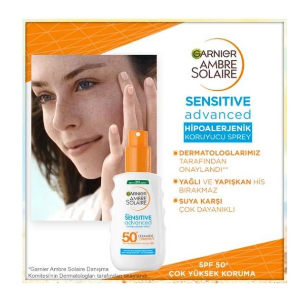 Garnier Ambre Solaire Sensitive Advanced Hipoalerjenik Güneş Koruyucu Sprey SPF50+ 150 Ml