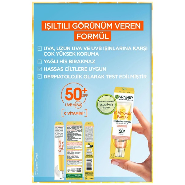 Garnier C Vitamini Parlak Günlük Güneş Koruyucu Fluid Yüz Kremi  Spf50 40 Ml