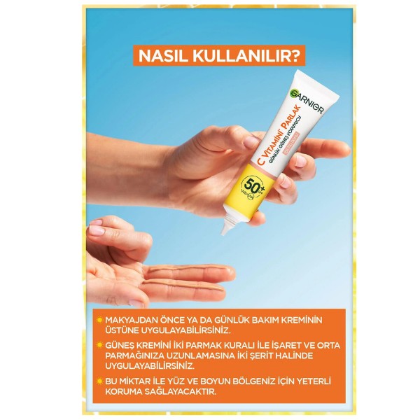 Garnier C Vitamini Parlak Günlük Güneş Koruyucu Fluid Yüz Kremi  Spf50 40 Ml