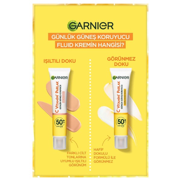 Garnier C Vitamini Parlak Günlük Güneş Koruyucu Fluid Yüz Kremi  Spf50 40 Ml