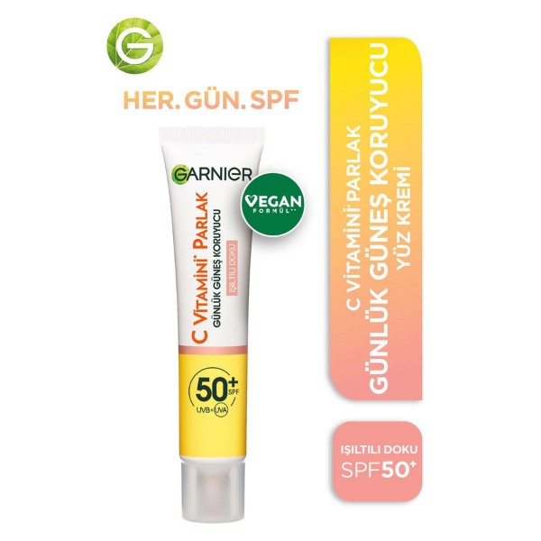 Garnier C Vitamini Parlak Günlük Uv Korumalı Güneş Yüz Kremi Spf50 Işıltılı Doku 40 Ml