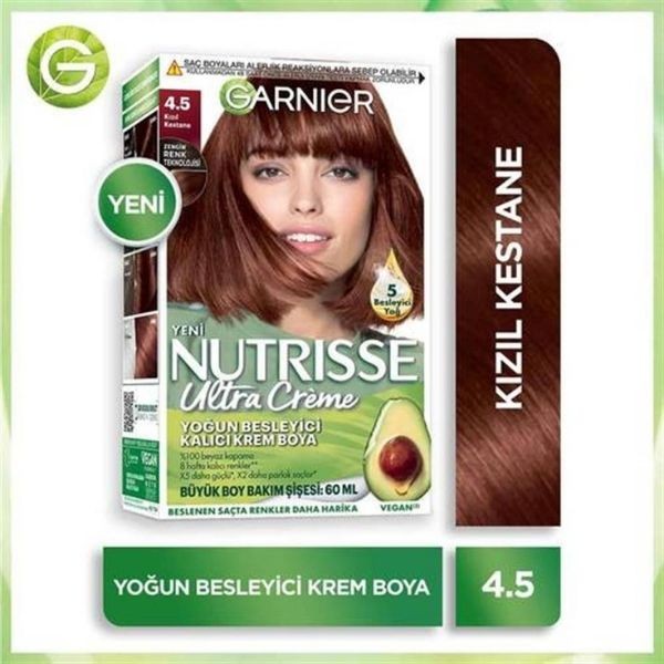 Garnier Nutrisse Yoğun Besleyici Kalıcı Krem Saç Boyası 4.5 KIZIL KESTANE