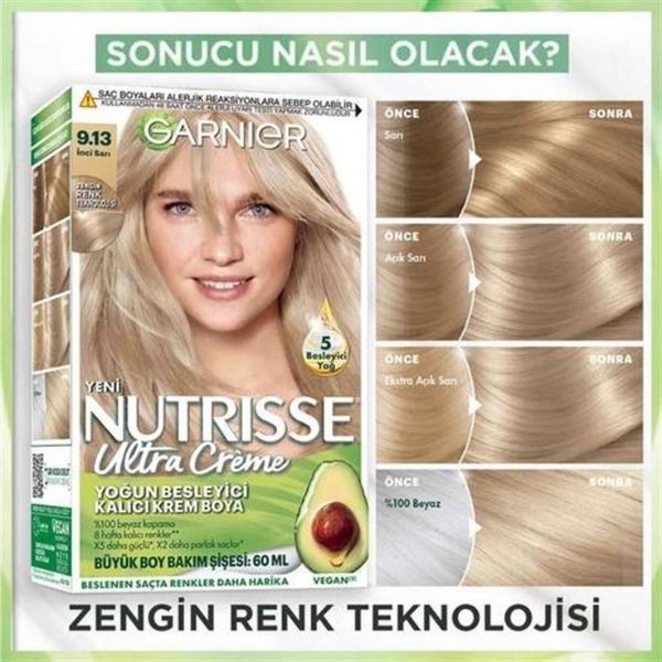 Garnier Nutrisse Yoğun Besleyici Kalıcı Krem Saç Boyası 9.13 İNCİ SARI