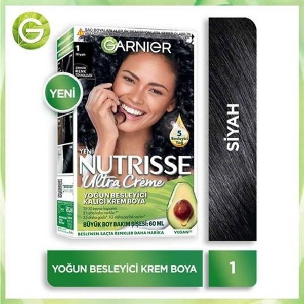 Garnier Nutrisse Yoğun Besleyici Kalıcı Krem Saç Boyası 1 SİYAH