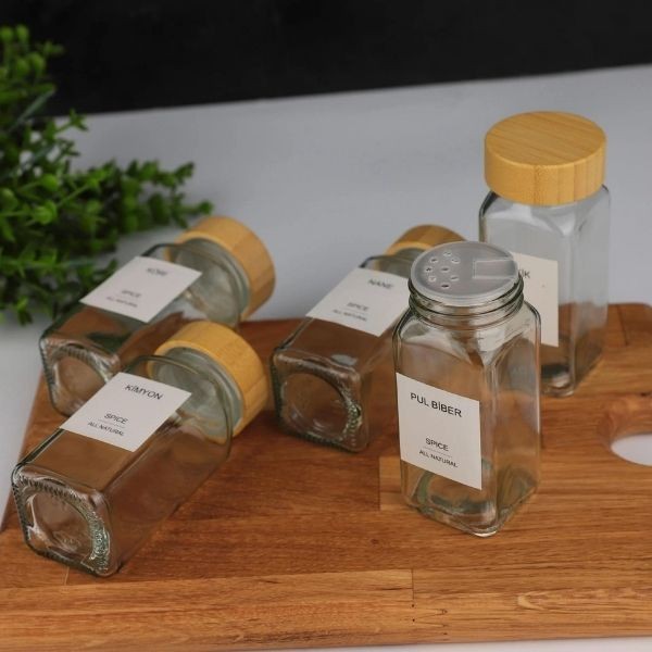 Mien 12 Adet Bambu Kapaklı Cam Baharatlık Seti