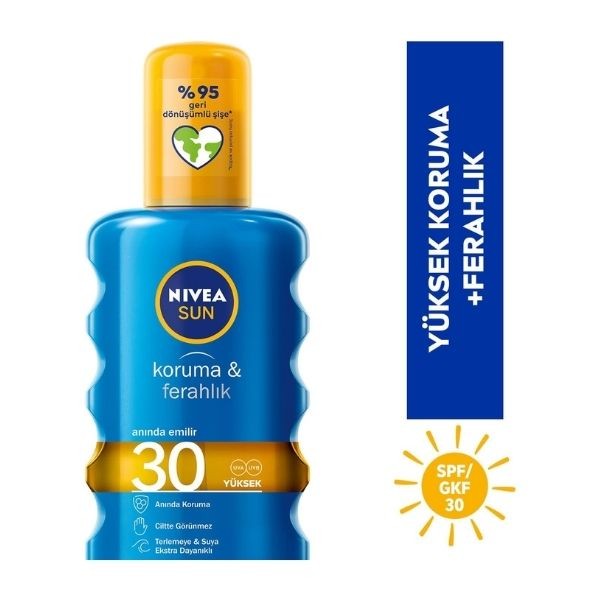 Nivea Sun SPF 30 Koruma & Ferahlık Transparan, Suya Dayanıklı, Güneş Spreyi 200 Ml