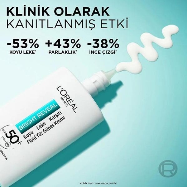 L’Oreal Paris Bright Reveal Koyu Leke Karşıtı Fluid Yüz Güneş Kremi Spf50+ 50 Ml