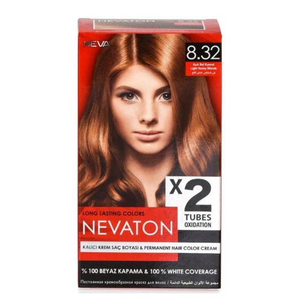 Nevaton 8.32 Açık Bal Kumral 2x50ml Saç Boyası 15ml Saç Bakım Maskesi