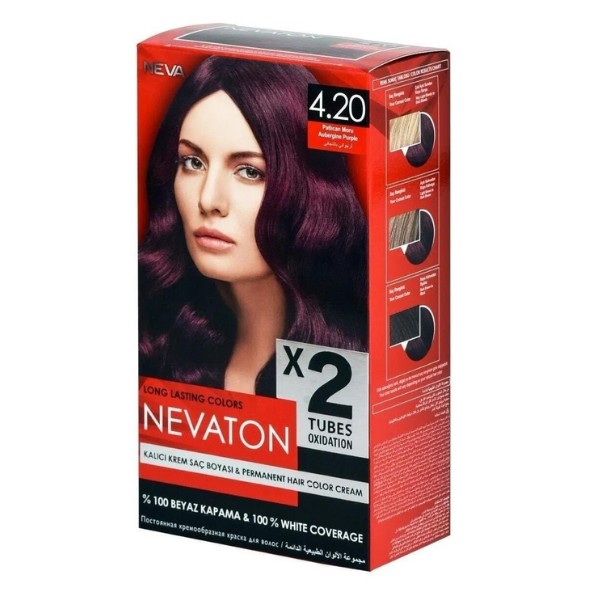 Nevaton 4.20 Patlıcan Moru 2x50ml Saç Boyası 15ml Saç Bakım Maskesi