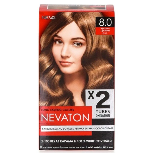Nevaton 8.0 Açık Kumral 2x50ml Saç Boyası 15ml Saç Bakım Maskesi