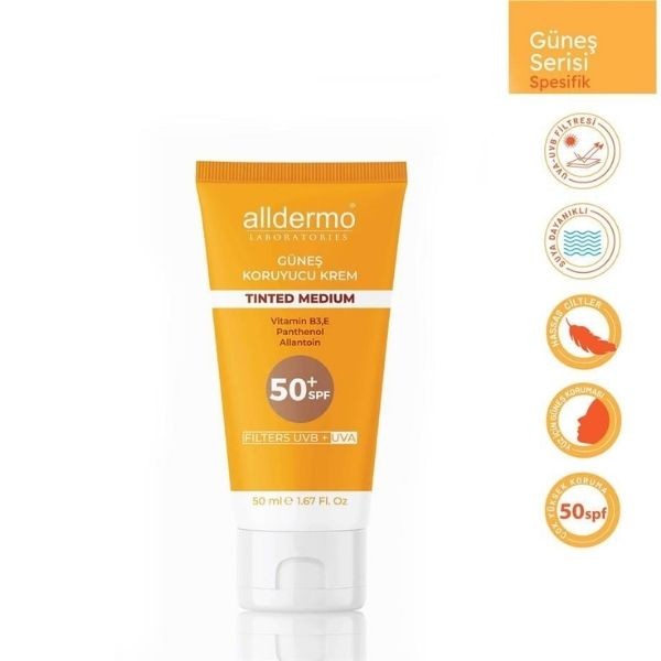 Alldermo Nemlendirici Renkli Güneş Kremi Spf50+ 50 Ml Tinted Medium