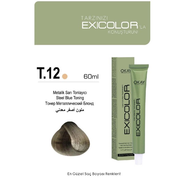 Exicolor T.12 Metalik Sarı Tonlayıcı - Kalıcı Krem Saç Boyası 60 ml Tüp