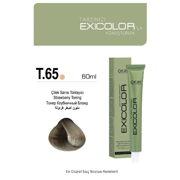 Exicolor T.65 Çilek Sarısı Tonlayıcı - Kalıcı Krem Saç Boyası 60 ml Tüp