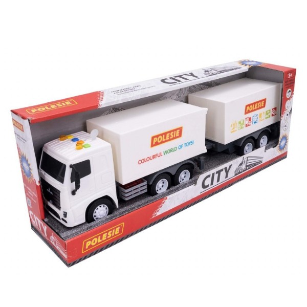 Polesie Oyuncak Sürtmeli Çift Dorse Tır Işıklı ve Sesli -Beyaz