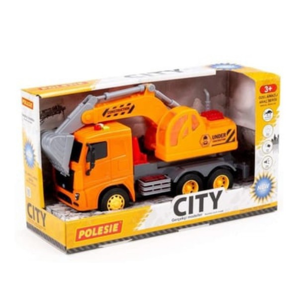 Polesie City-2 Sürtmeli Ekskavatör Işıklı ve Sesli Turuncu