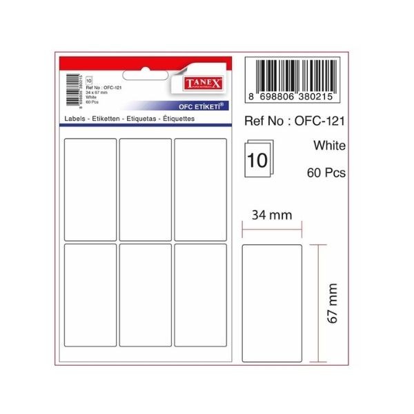Tanex 34x67 Poşet Ofis Etiketi Beyaz Ofc-121