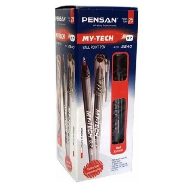 Pensan My-tech 0.7mm Tükenmez Kalem 25'li Kutu - Kırmızı