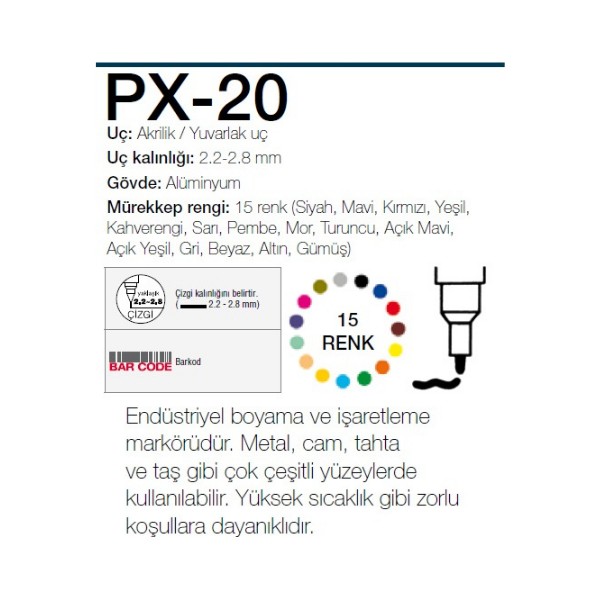 Uni PX-20 Beyaz Paint Markör Yuvarlak Uç ~2,2-2,8 mm