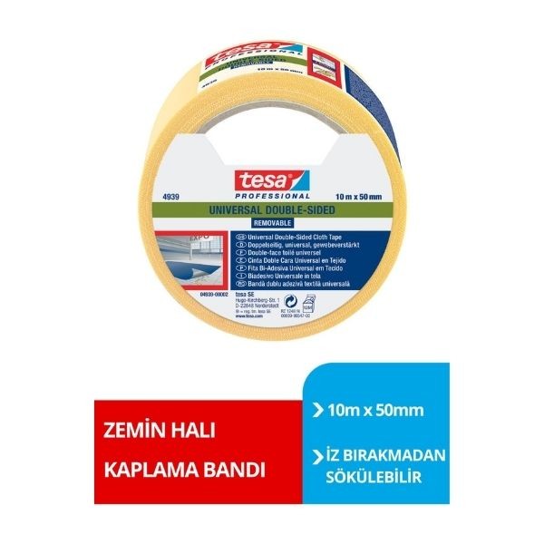 Tesa 4939 Sökülebilir Halı Bandı Şeffaf 10m x 50mm