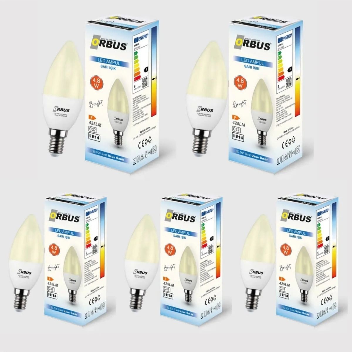 Orbus Bright LED Ampul 4.8W SARI IŞIK E14 425Lm 5 ADET