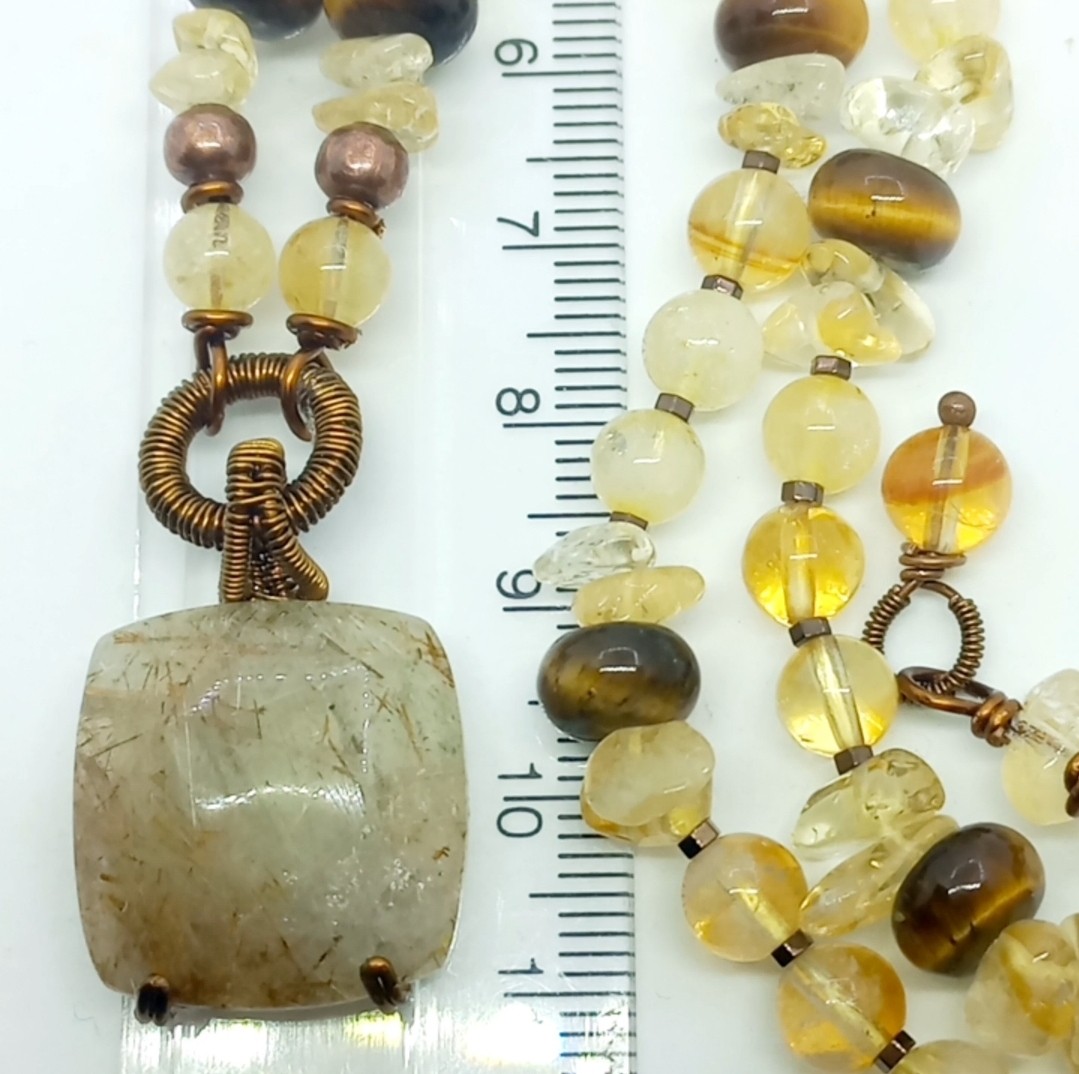 Sibelce 2076 Rutilli kare Kuvars Sitrin Kaplangözü El Yapımı Kolye