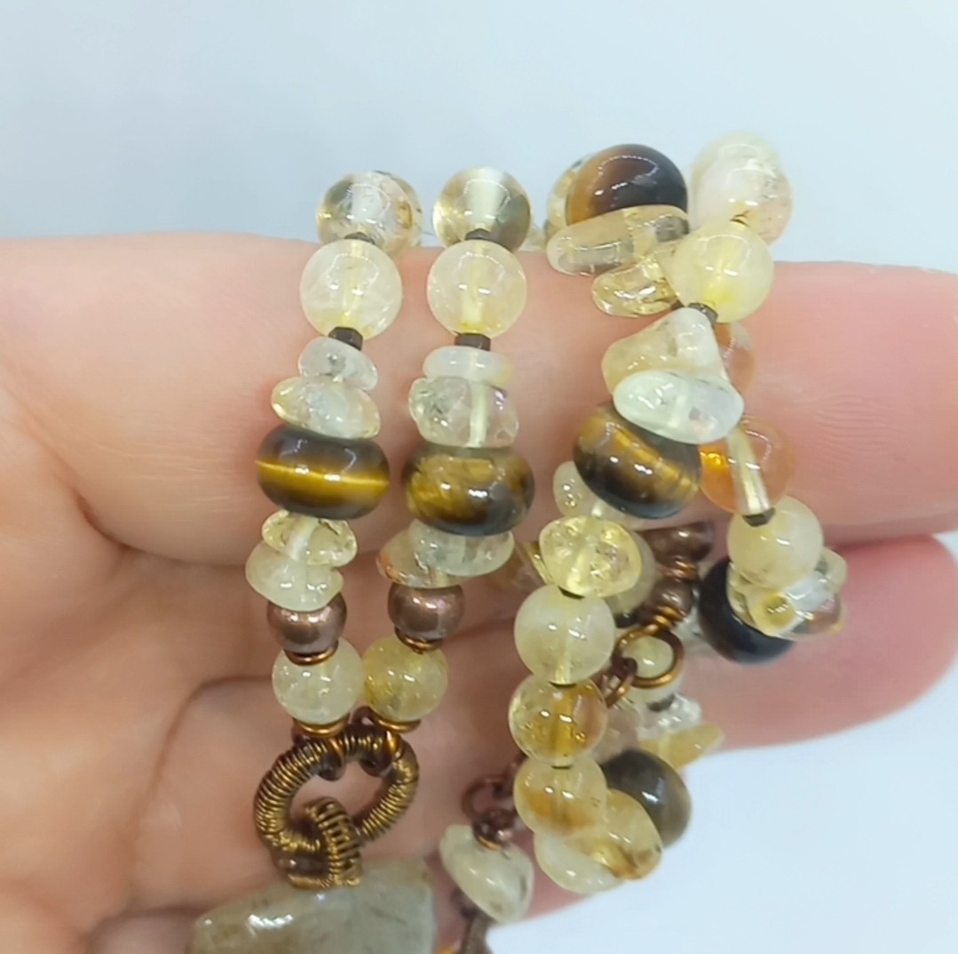 Sibelce 2076 Rutilli kare Kuvars Sitrin Kaplangözü El Yapımı Kolye