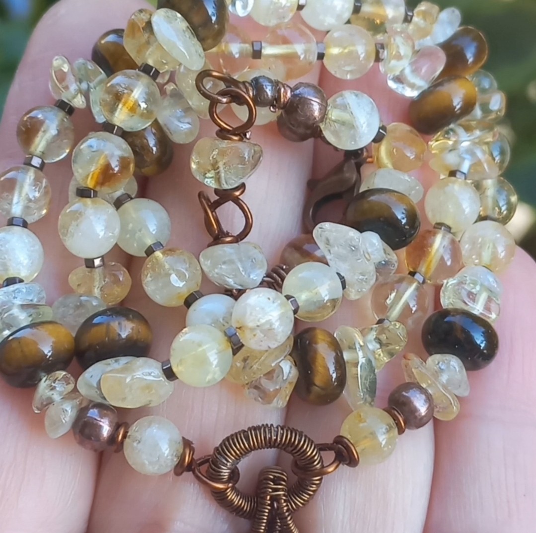 Sibelce 2076 Rutilli kare Kuvars Sitrin Kaplangözü El Yapımı Kolye