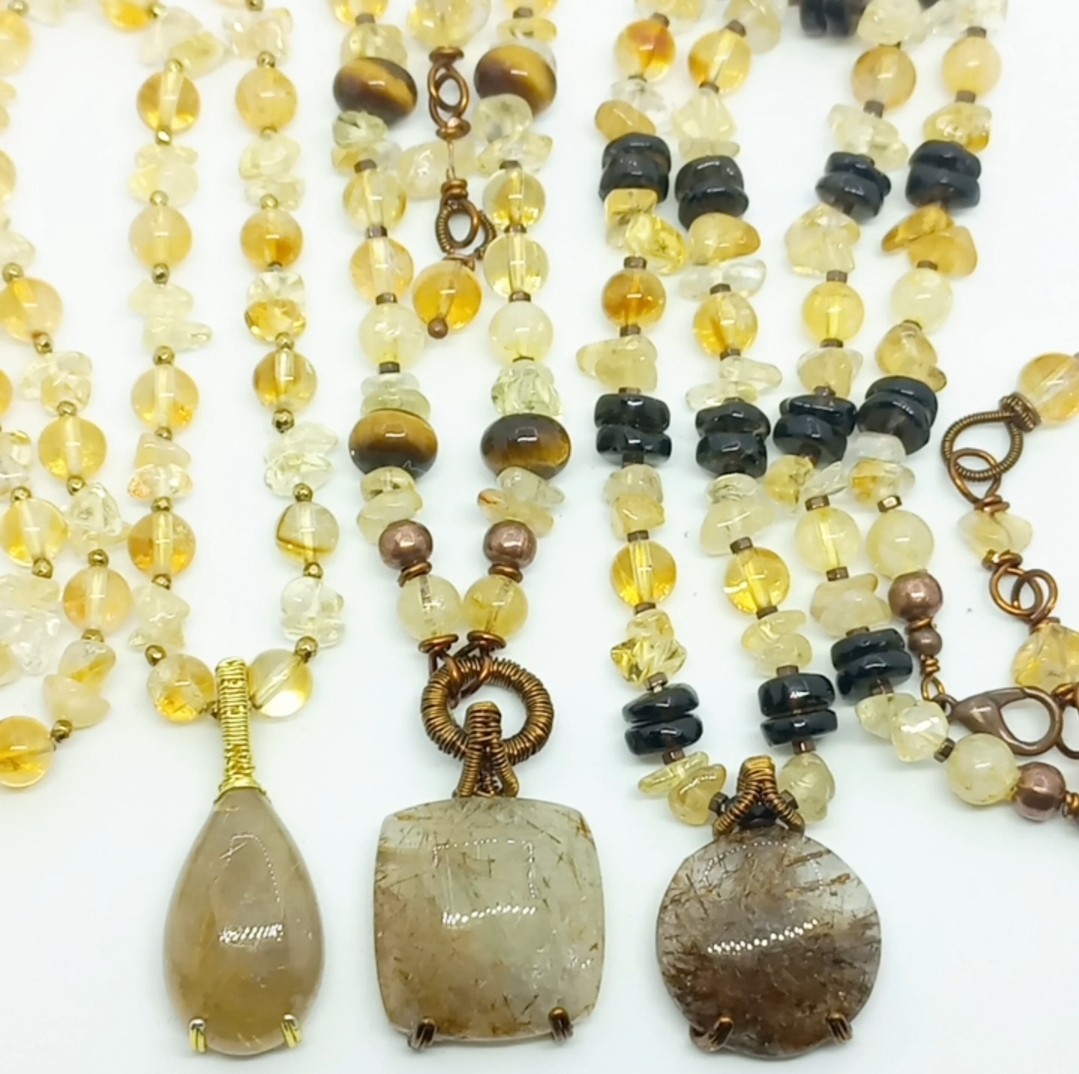 Sibelce 2076 Rutilli kare Kuvars Sitrin Kaplangözü El Yapımı Kolye