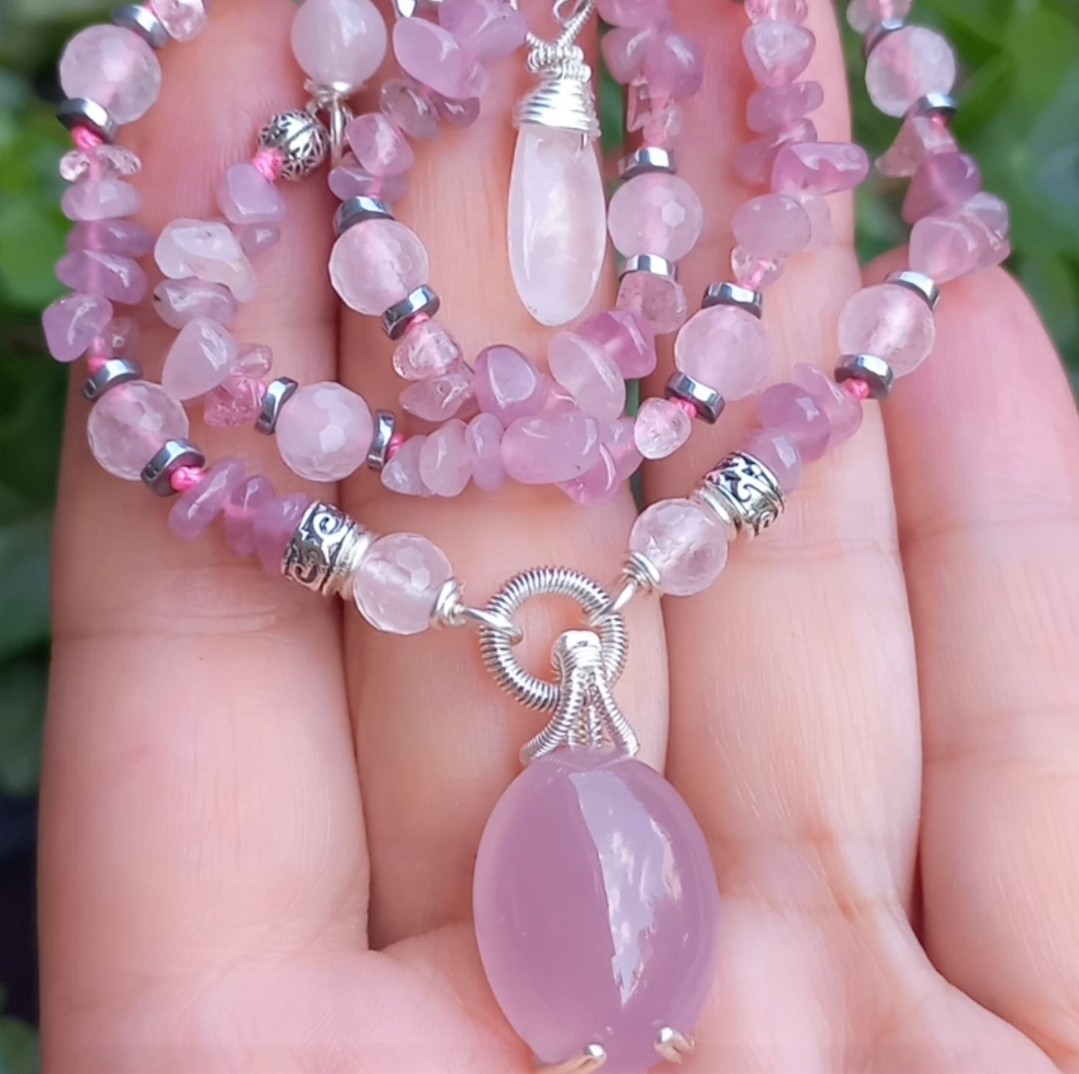 Sibelce 1918 Pembe Kalsedon El Yapımı Kolye