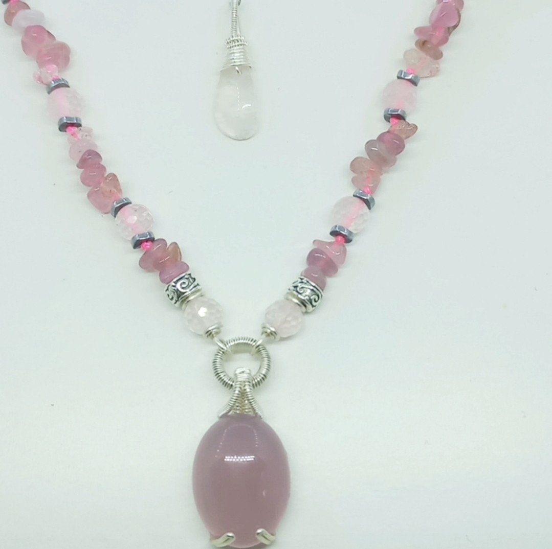 Sibelce 1918 Pembe Kalsedon El Yapımı Kolye