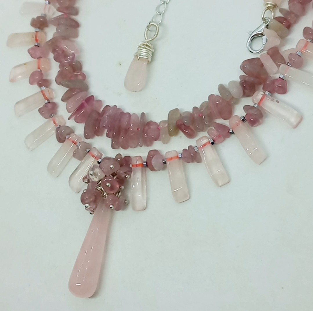 Sibelce 1910 Pembe Kuvars El Yapımı İki Sıralı Kolye