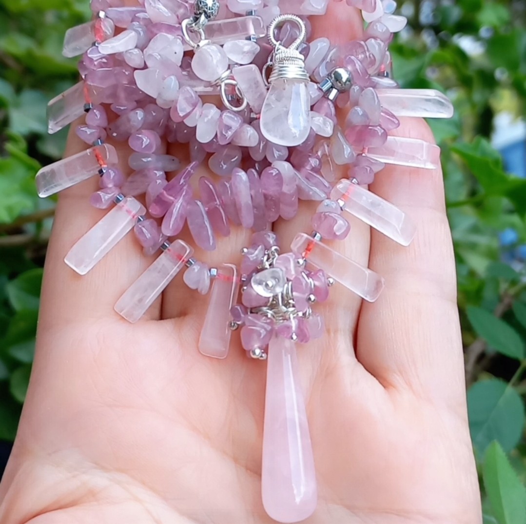 Sibelce 1910 Pembe Kuvars El Yapımı İki Sıralı Kolye