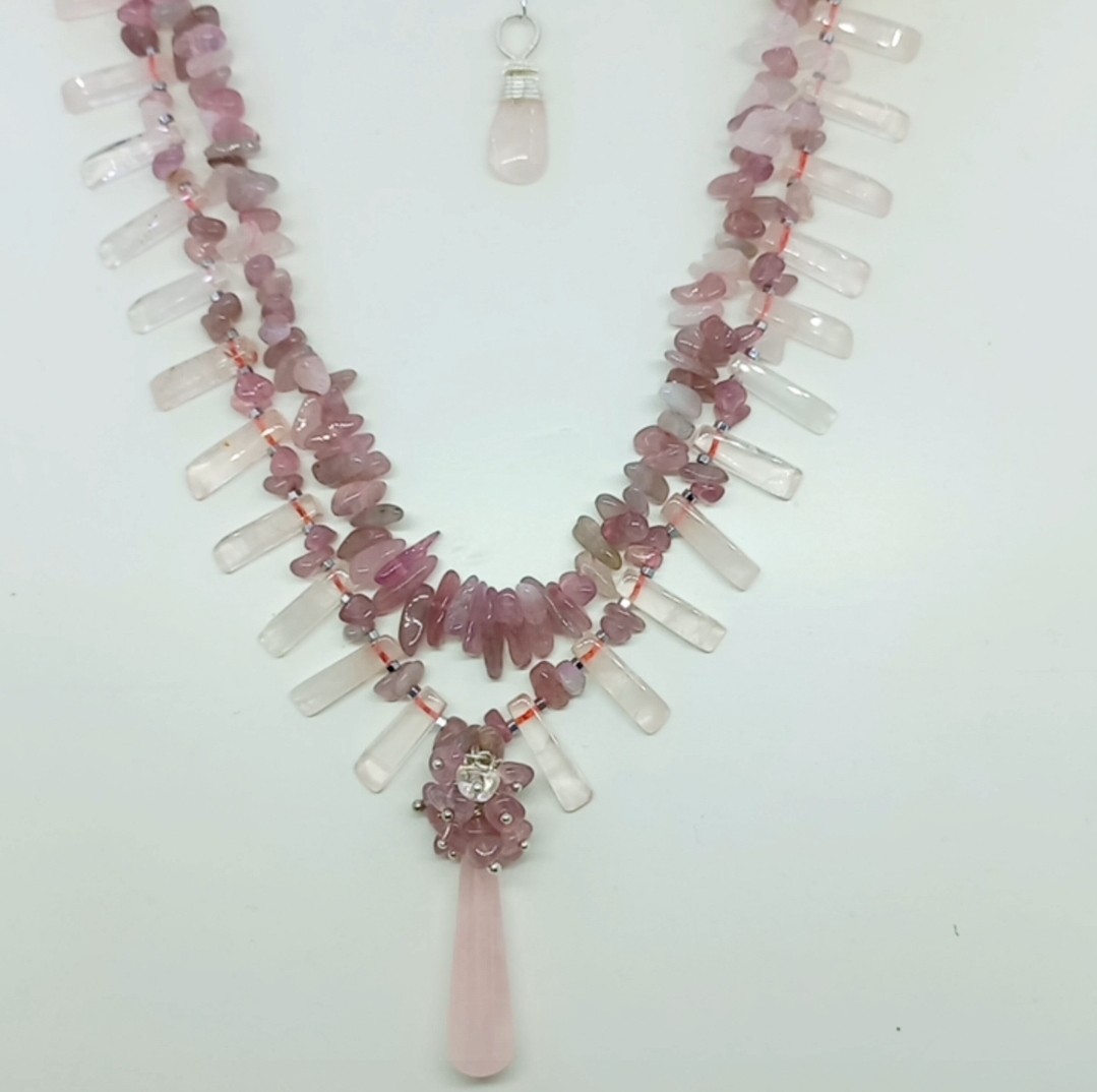 Sibelce 1910 Pembe Kuvars El Yapımı İki Sıralı Kolye