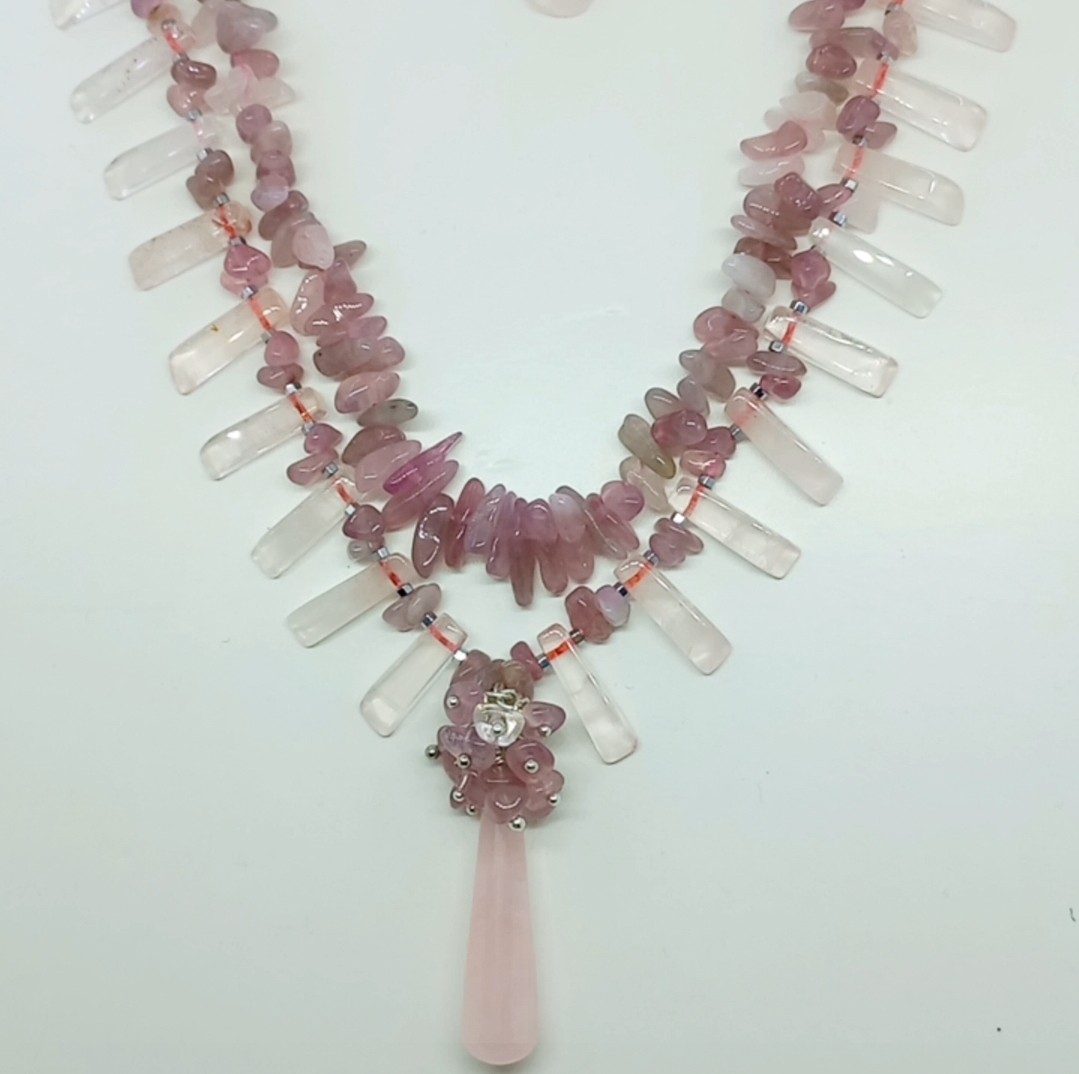 Sibelce 1910 Pembe Kuvars El Yapımı İki Sıralı Kolye