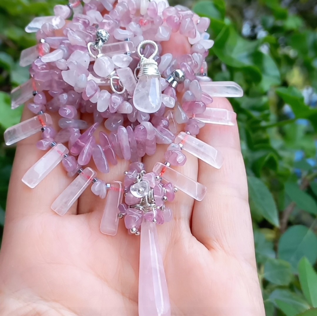 Sibelce 1910 Pembe Kuvars El Yapımı İki Sıralı Kolye