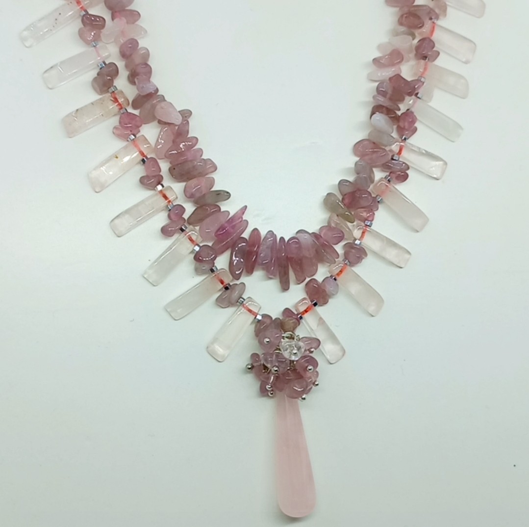 Sibelce 1910 Pembe Kuvars El Yapımı İki Sıralı Kolye