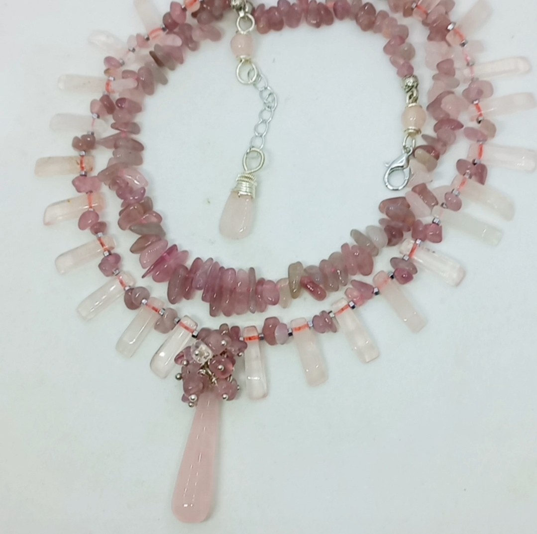 Sibelce 1910 Pembe Kuvars El Yapımı İki Sıralı Kolye