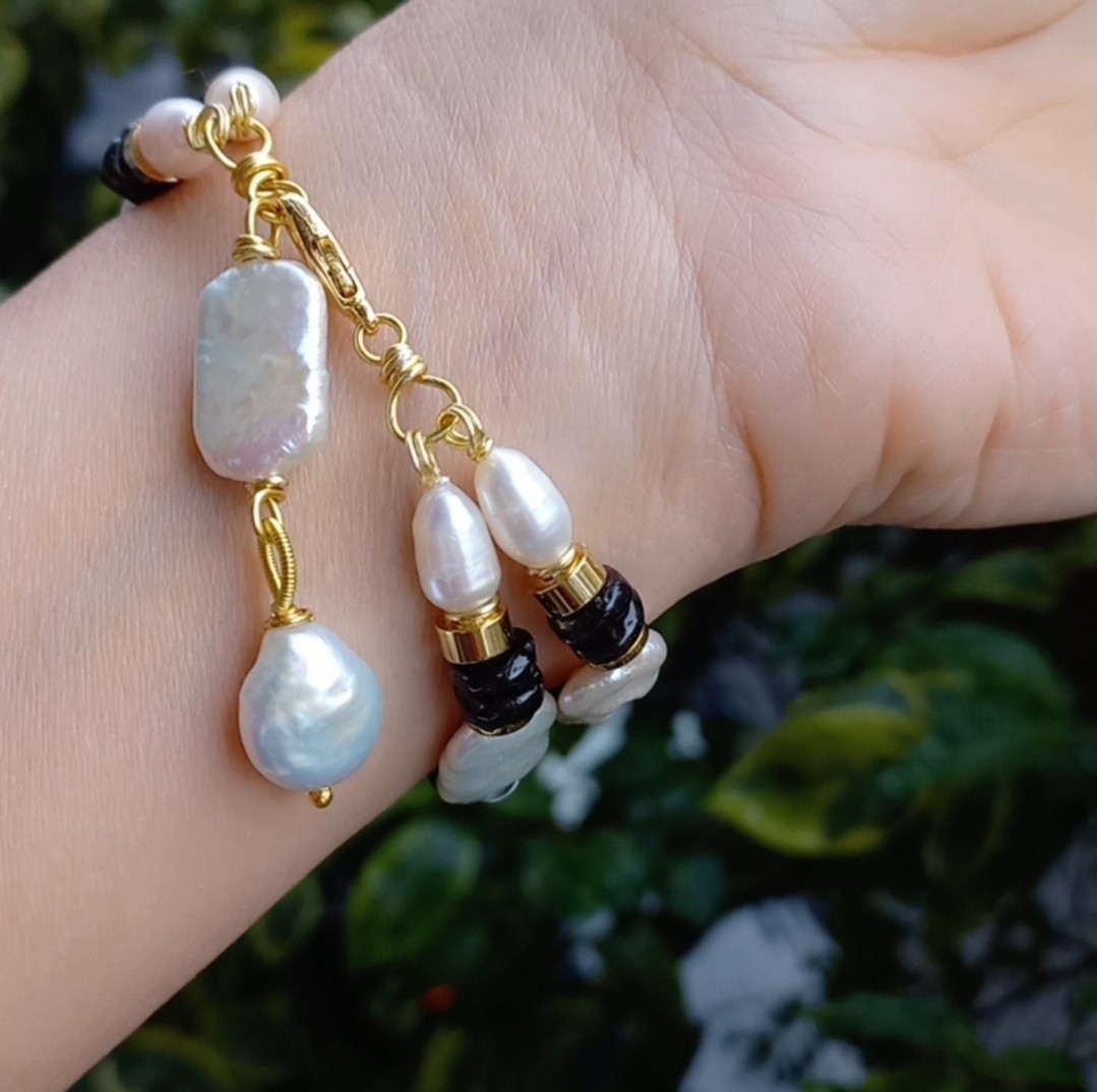 Sibelce 2078 Barok doğal sakız İnci dumanlı Kuvars El Yapımı Bileklik