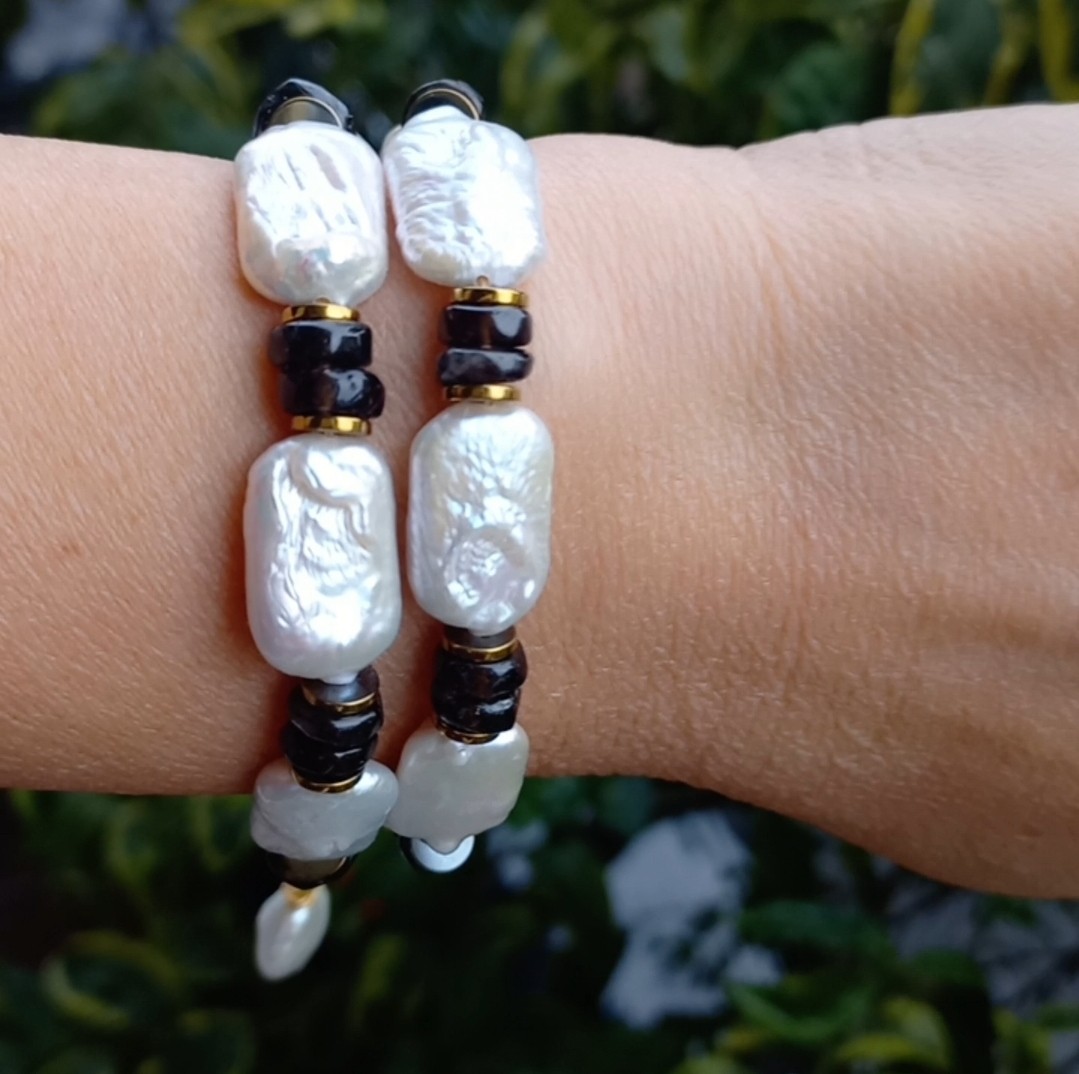 Sibelce 2078 Barok doğal sakız İnci dumanlı Kuvars El Yapımı Bileklik