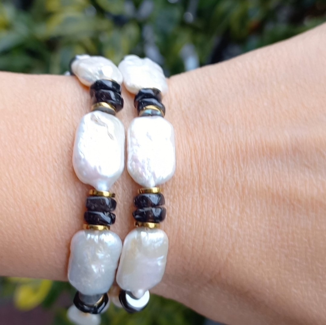 Sibelce 2078 Barok doğal sakız İnci dumanlı Kuvars El Yapımı Bileklik