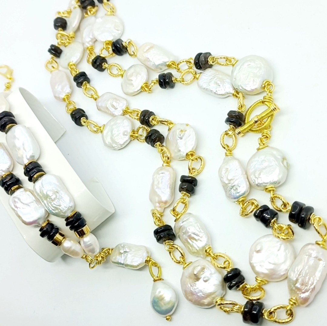 Sibelce 2078 Barok doğal sakız İnci dumanlı Kuvars El Yapımı Bileklik