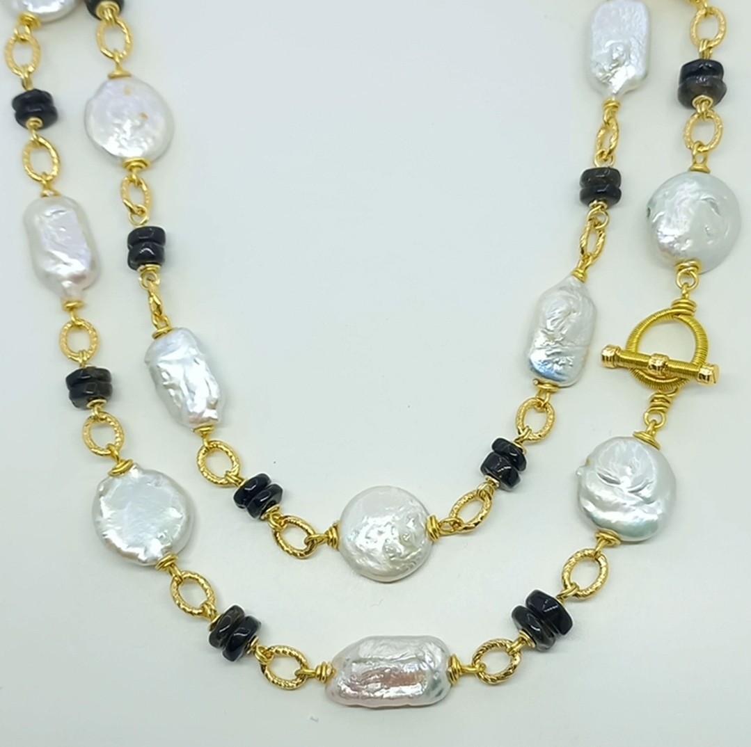 Sibelce 2079 Doğal barok sakız İnci dumanlı Kuvars El Yapımı Uzun Kolye