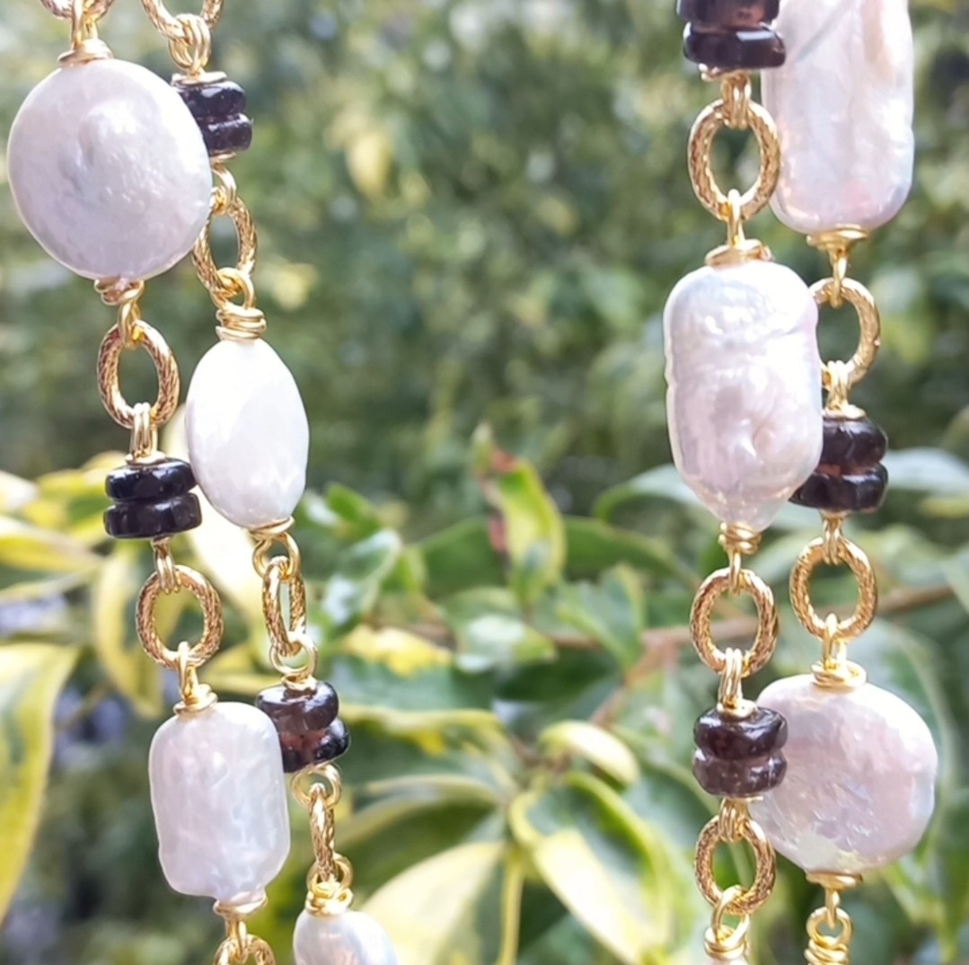 Sibelce 2079 Doğal barok sakız İnci dumanlı Kuvars El Yapımı Uzun Kolye